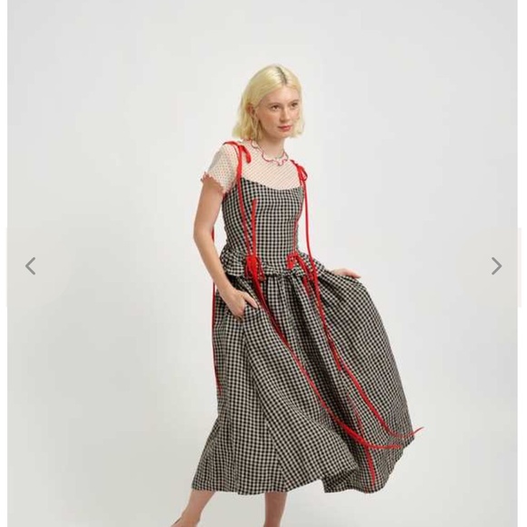 Eliza Faulkner Tessa Linen Black and White Gingham Dress with Red Ribbon - Picture 7 of 11